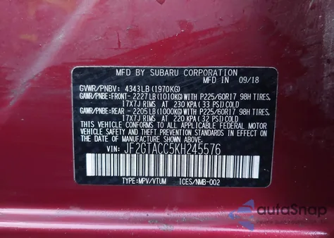 2019 Subaru Crosstrek 2.0I Premium from USA, damaged, VIN JF2GTACC5KH245576